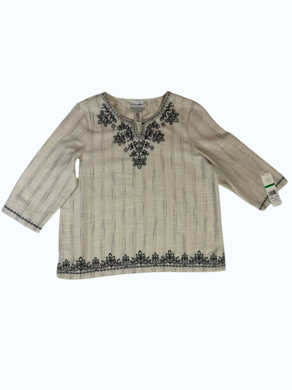 Alfred Dunner Petite Linen Rayon Embroidered Top PL NWT Classic.